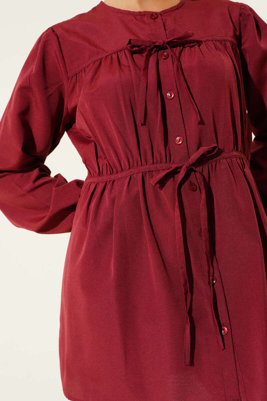 Burgundy Shirt with Drawstring and Lace Front