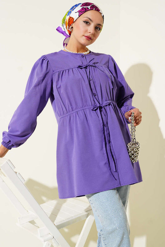 قميص مطوي برباط أرجواني