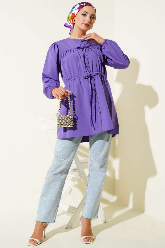 قميص مطوي برباط أرجواني