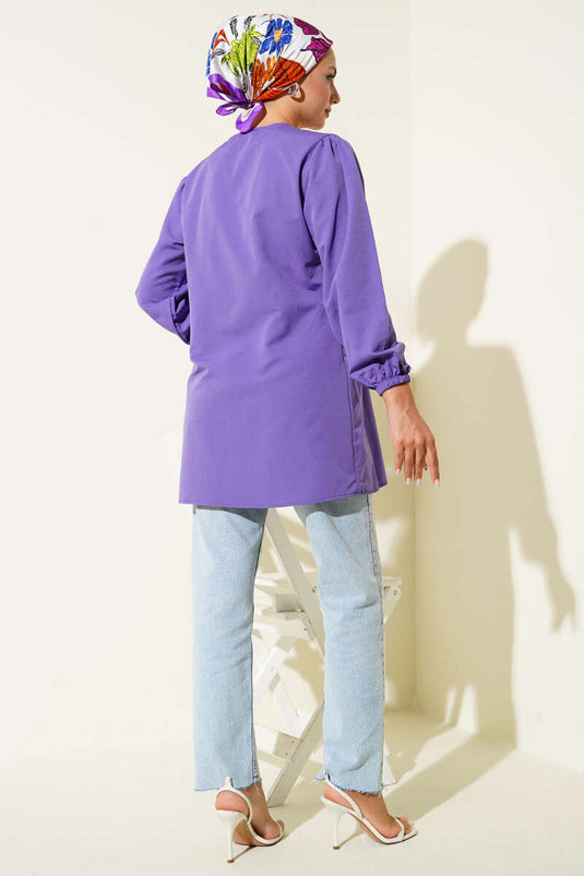 قميص مطوي برباط أرجواني