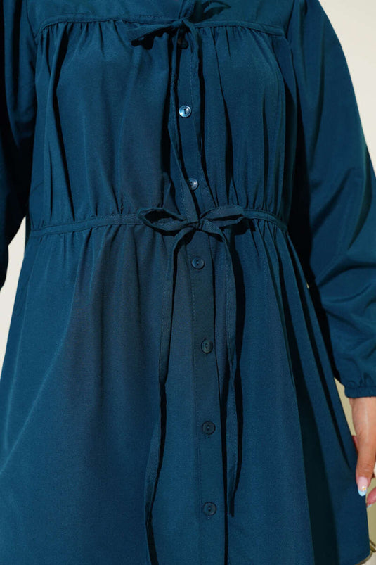 قميص بترولي مكشكشة برباط أمامي