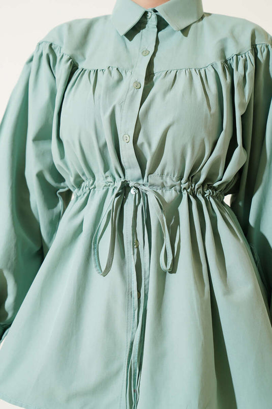 Chemise à cordon de serrage à l'avant avec ceinture tunnel, vert d'eau