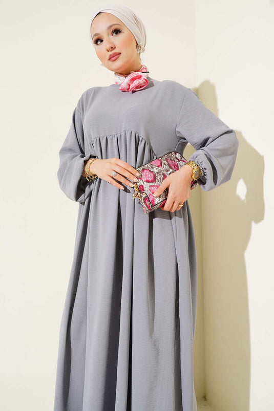 Grey Dress with Gathered Front and Elasticated Ankles