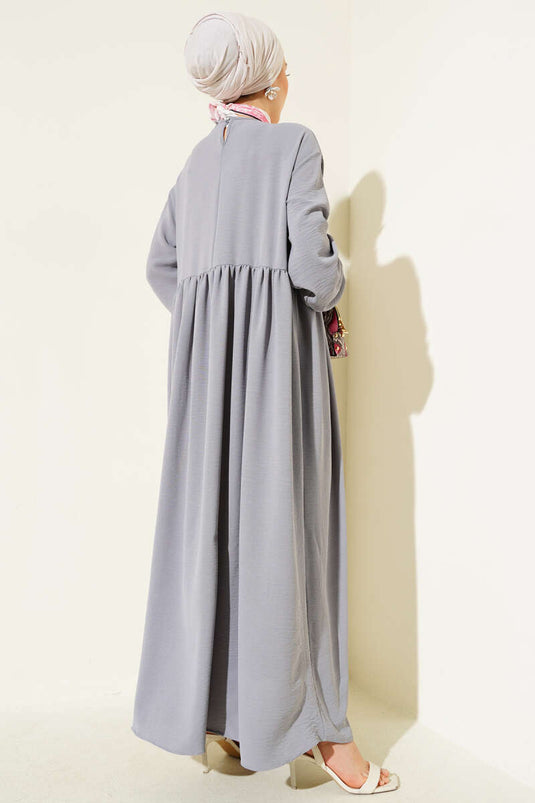 Grey Dress with Gathered Front and Elasticated Ankles