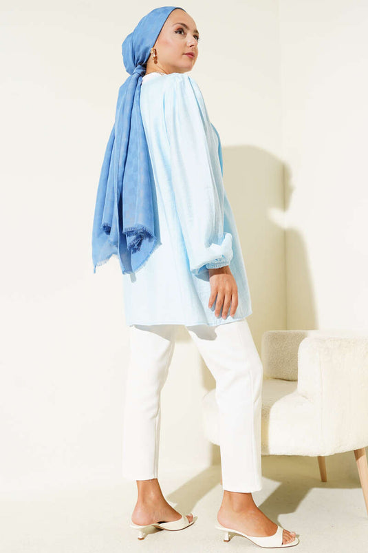 Önü Büzgülü Bilekleri Lastikli Kimono Bebe Mavi