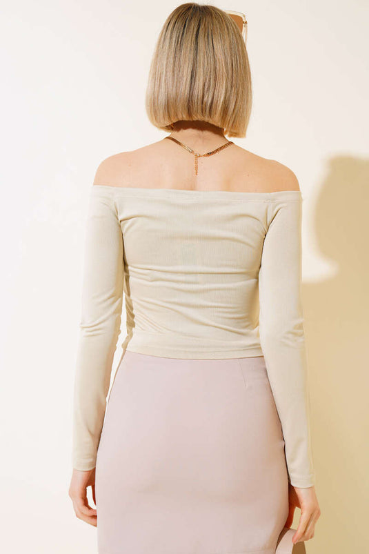 Pleated Front Bodysuit Beige