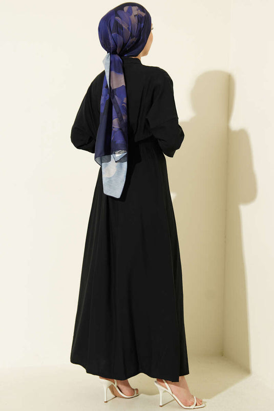 Vorderseite gerafftes Kleid mit goldener Schnalle, Marineblau