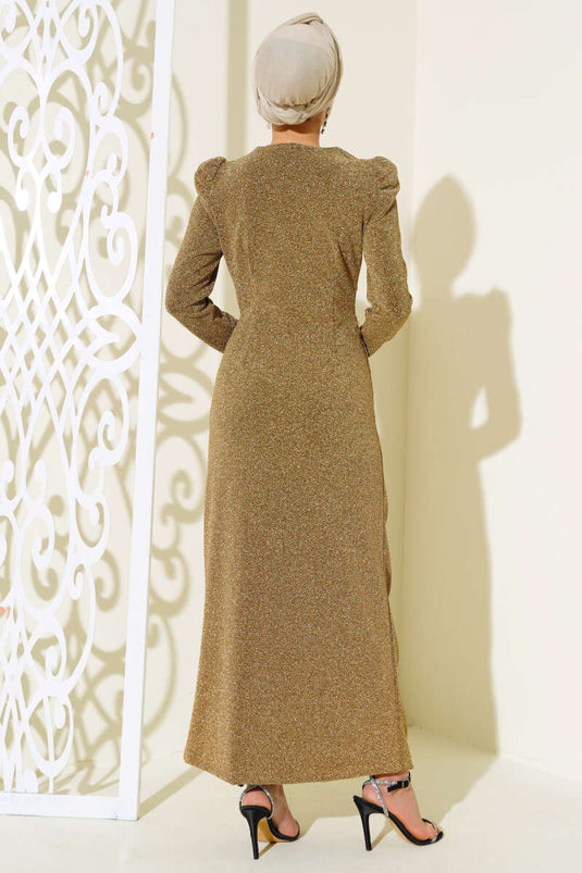 Gathered Front Shimmery Dress Gold