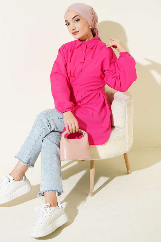 Front Cross-Tied Shirt Fuchsia