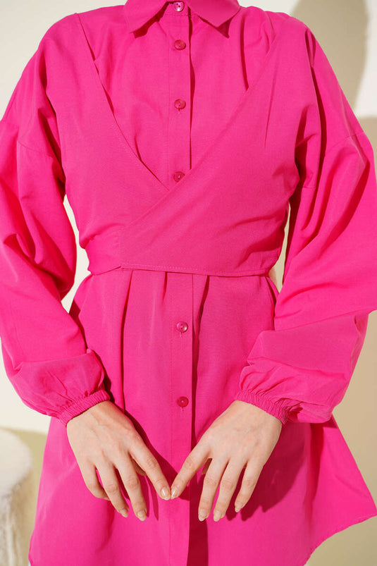 Front Cross-Tied Shirt Fuchsia