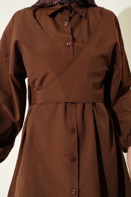 Chemise à nouer croisée devant, couleur café