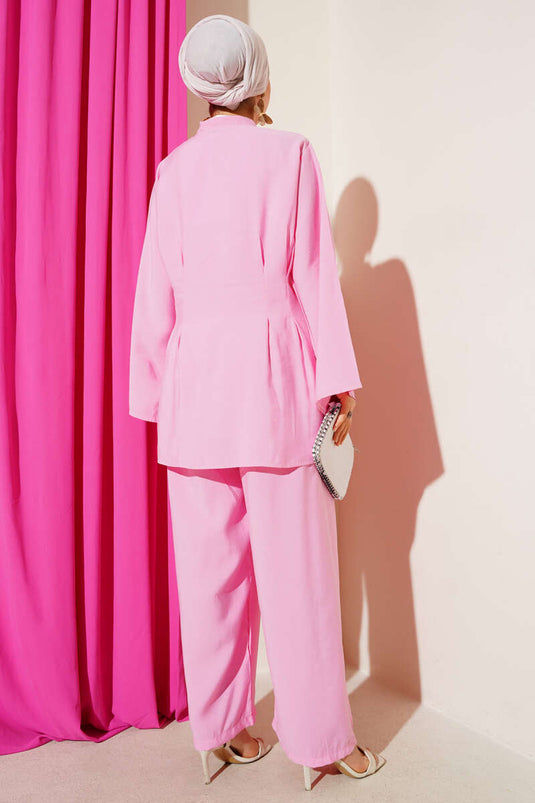 Önü Çapraz İp Bağlamalı İkili Takım Pembe