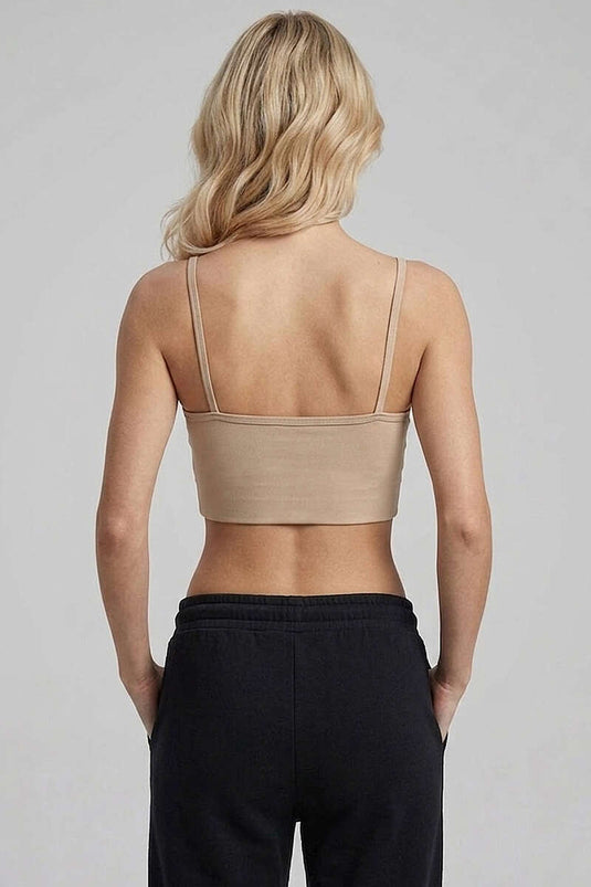 Bustier beige à bretelles croisées avec cordon devant
