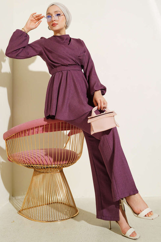 Önü Çapraz Kuşaklı İkili Takım Gül Kurusu