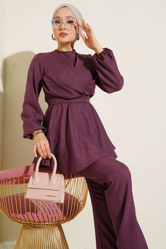 Önü Çapraz Kuşaklı İkili Takım Gül Kurusu