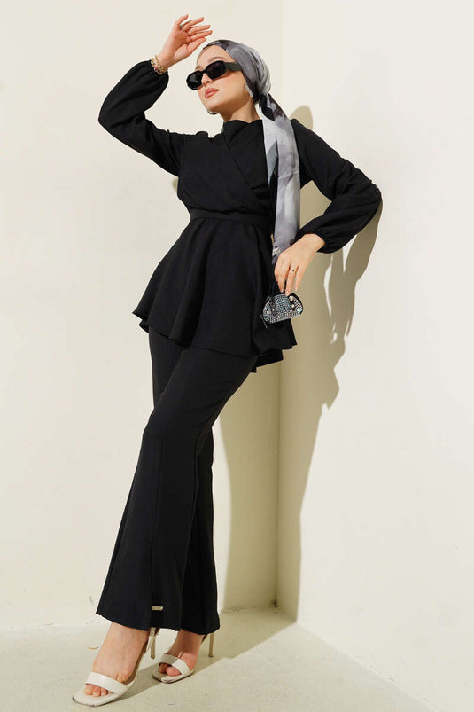 Önü Çapraz Kuşaklı İkili Takım Siyah