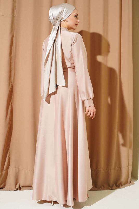 Robe en satin plissée croisée beige