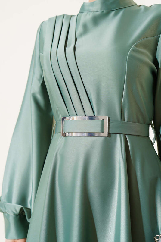 Front Cross Pleated Satin Dress Mint