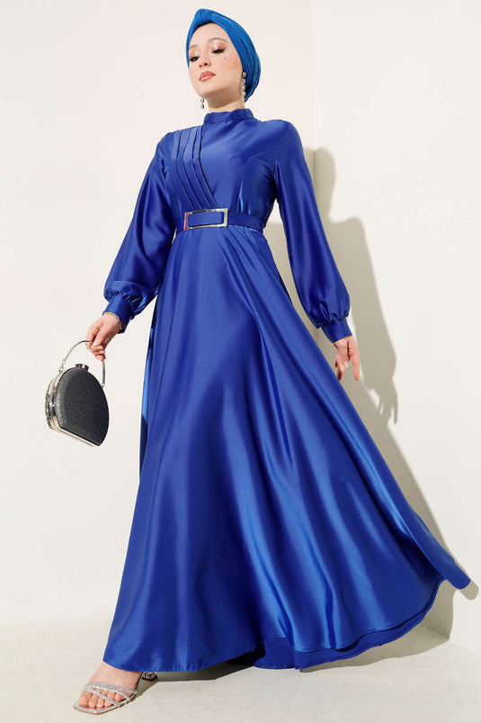 Satin Dress with Crossed Front Pleats