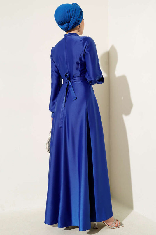 Satin Dress with Crossed Front Pleats