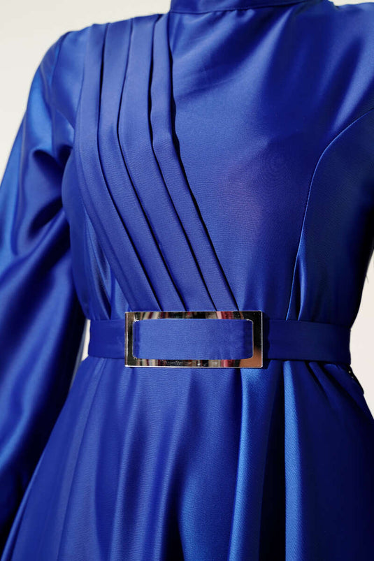 Satin Dress with Crossed Front Pleats