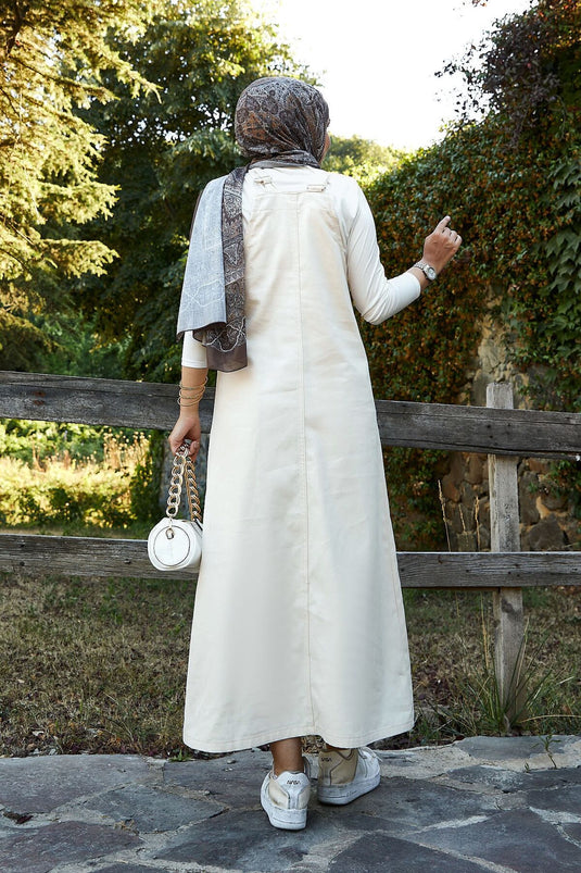 Hijab Plaid Dress with Front Pocket Detail, Cream