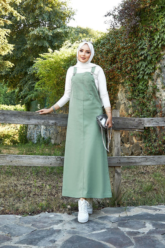 Mintgrünes Hijab-Karokleid mit Vordertaschendetail