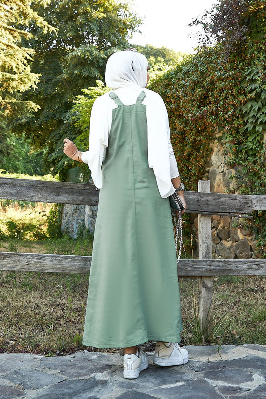 Mintgrünes Hijab-Karokleid mit Vordertaschendetail