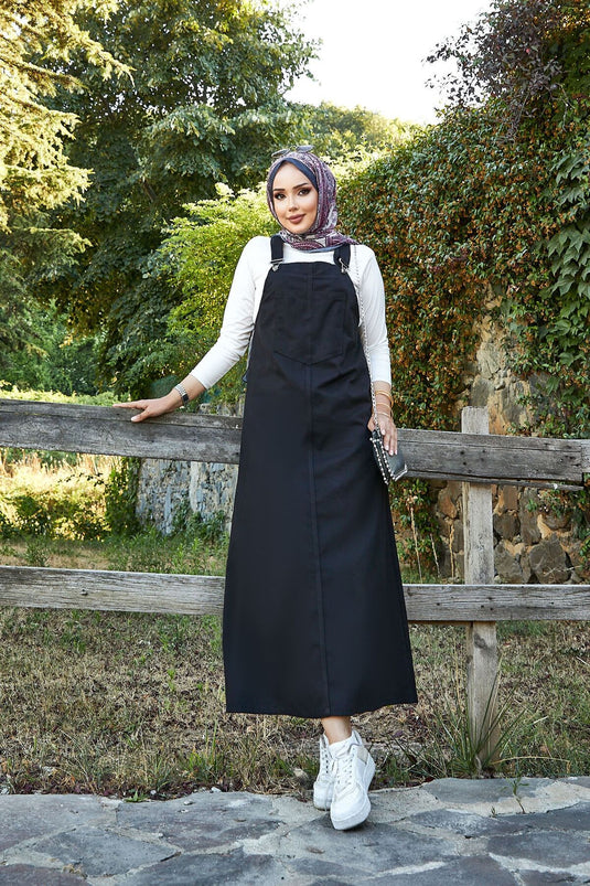 فستان حجاب منقوش بتفاصيل جيب أمامي، أسود