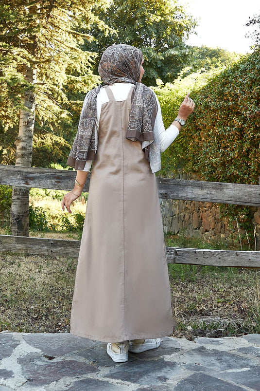 Mink Hijab Plaid Dress with Front Pocket Detail