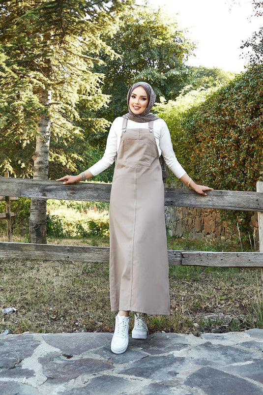 Mink Hijab Plaid Dress with Front Pocket Detail