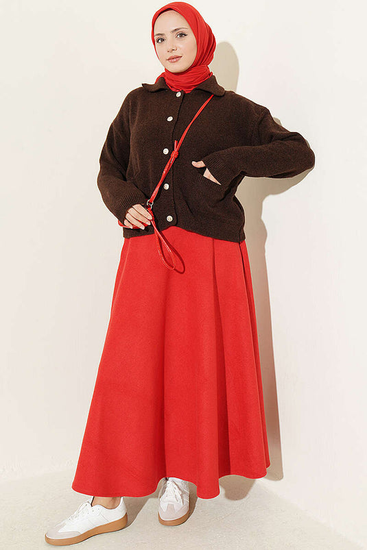 Cardigan Marrone Con Bottoni E Zip, Con Tasche