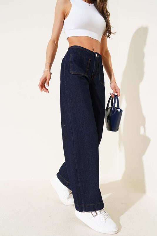 Navy Blue Jeans with Front Pockets