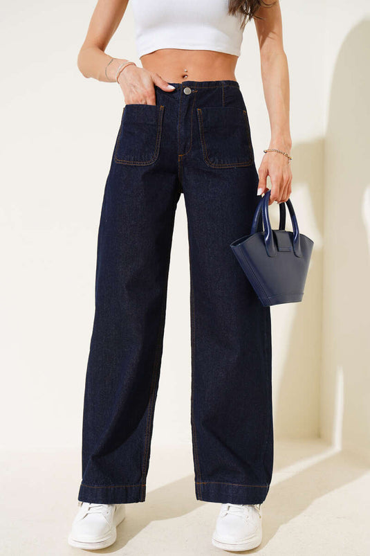 Navy Blue Jeans with Front Pockets