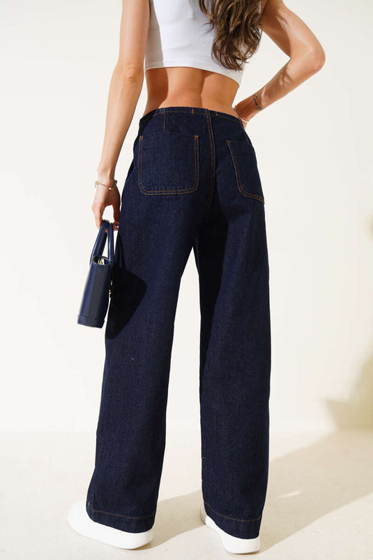 Navy Blue Jeans with Front Pockets