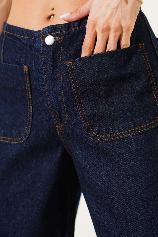 Navy Blue Jeans with Front Pockets