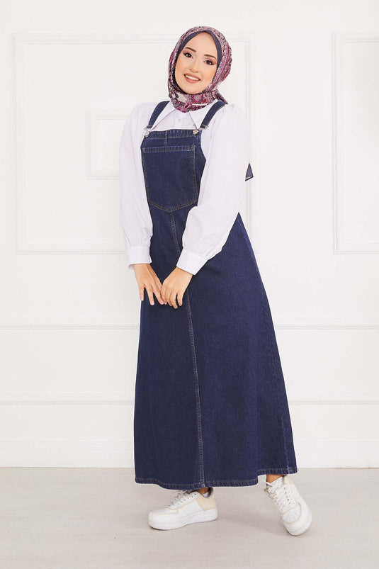 Robe salopette en jean avec poche avant et hijab bleu foncé