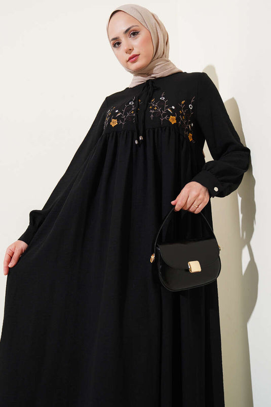 Black Dress with Floral Embroidery on the Front