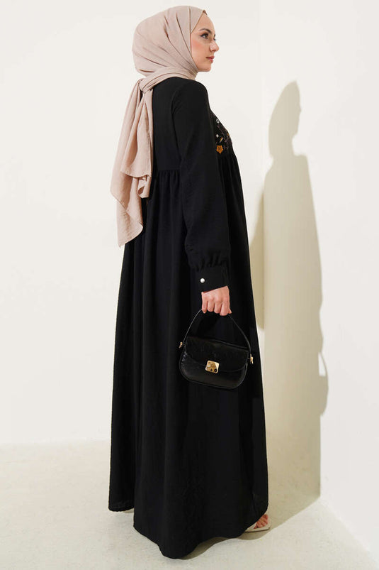 Black Dress with Floral Embroidery on the Front