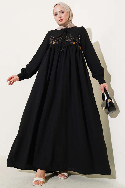 Black Dress with Floral Embroidery on the Front