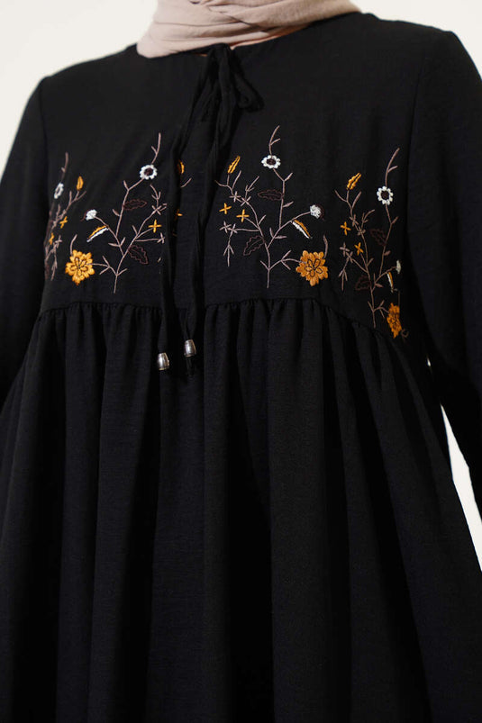 Black Dress with Floral Embroidery on the Front