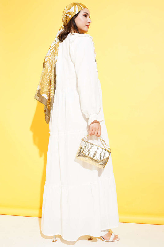 Front Floral Embroidered Ruffle Dress Yellow