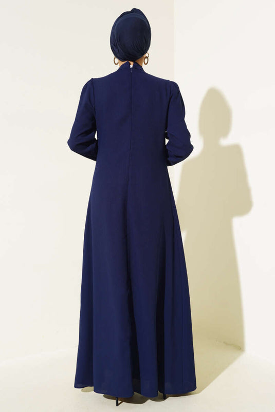 Abito frontale in pietra fiore blu navy