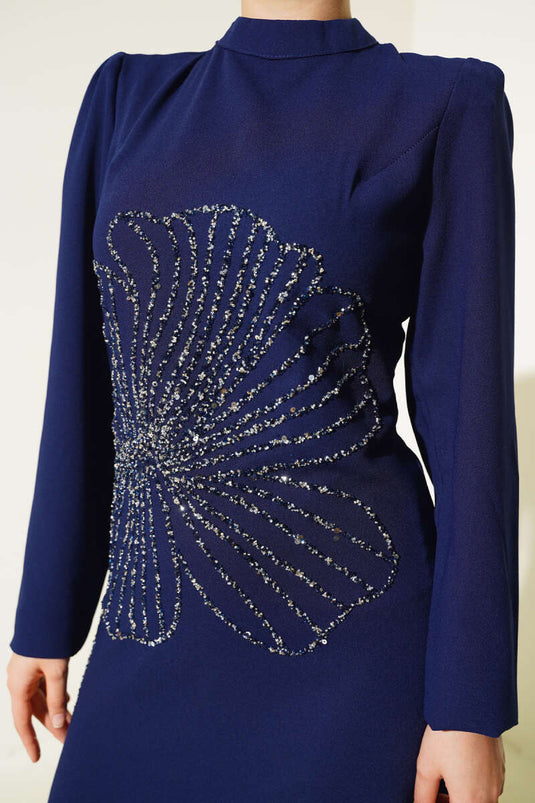 Abito frontale in pietra fiore blu navy