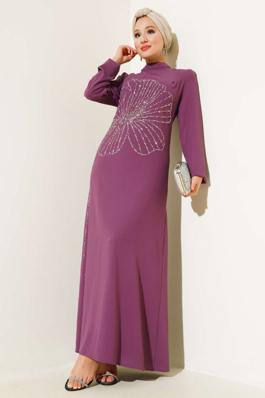 Front Flower Stone Dress Magenta