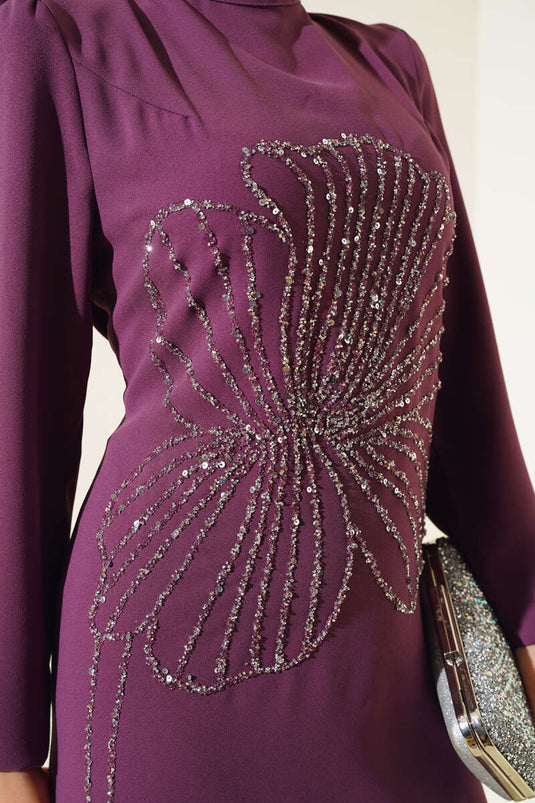 Front Flower Stone Dress Magenta