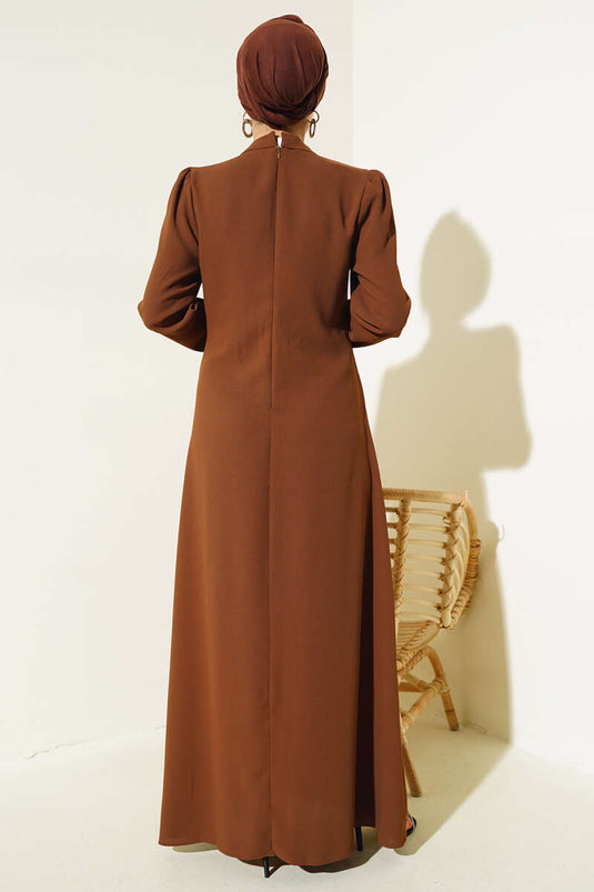 Front Flower Stone Dress Tan