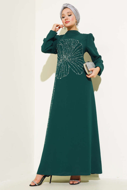 Emerald Dress with Flower Stones