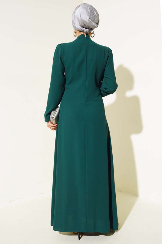 Abito con fiore in pietra frontale color smeraldo