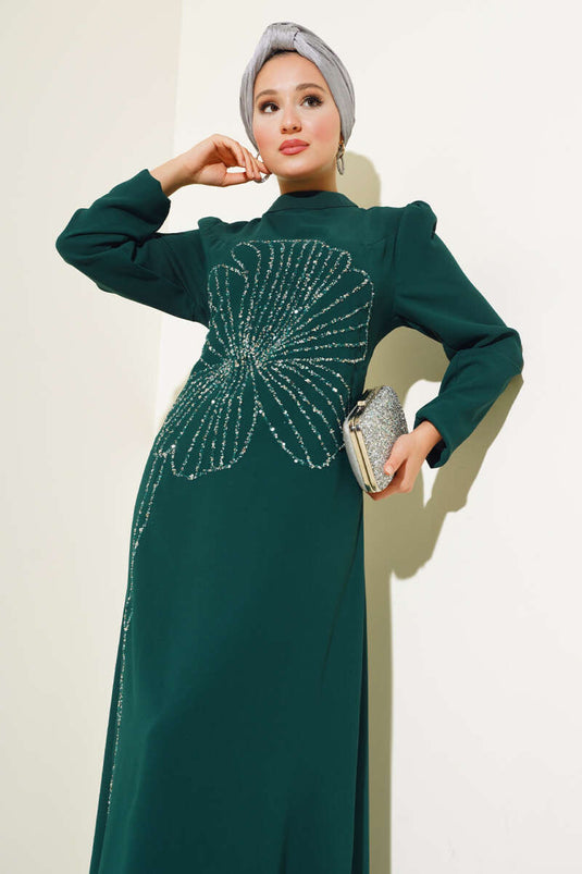 Emerald Dress with Flower Stones